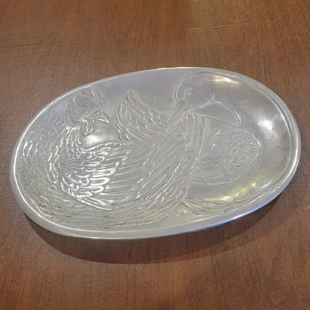 Vintage 1978 Vandor Imports Aluminum Serving Tray Platter Chicken Duck